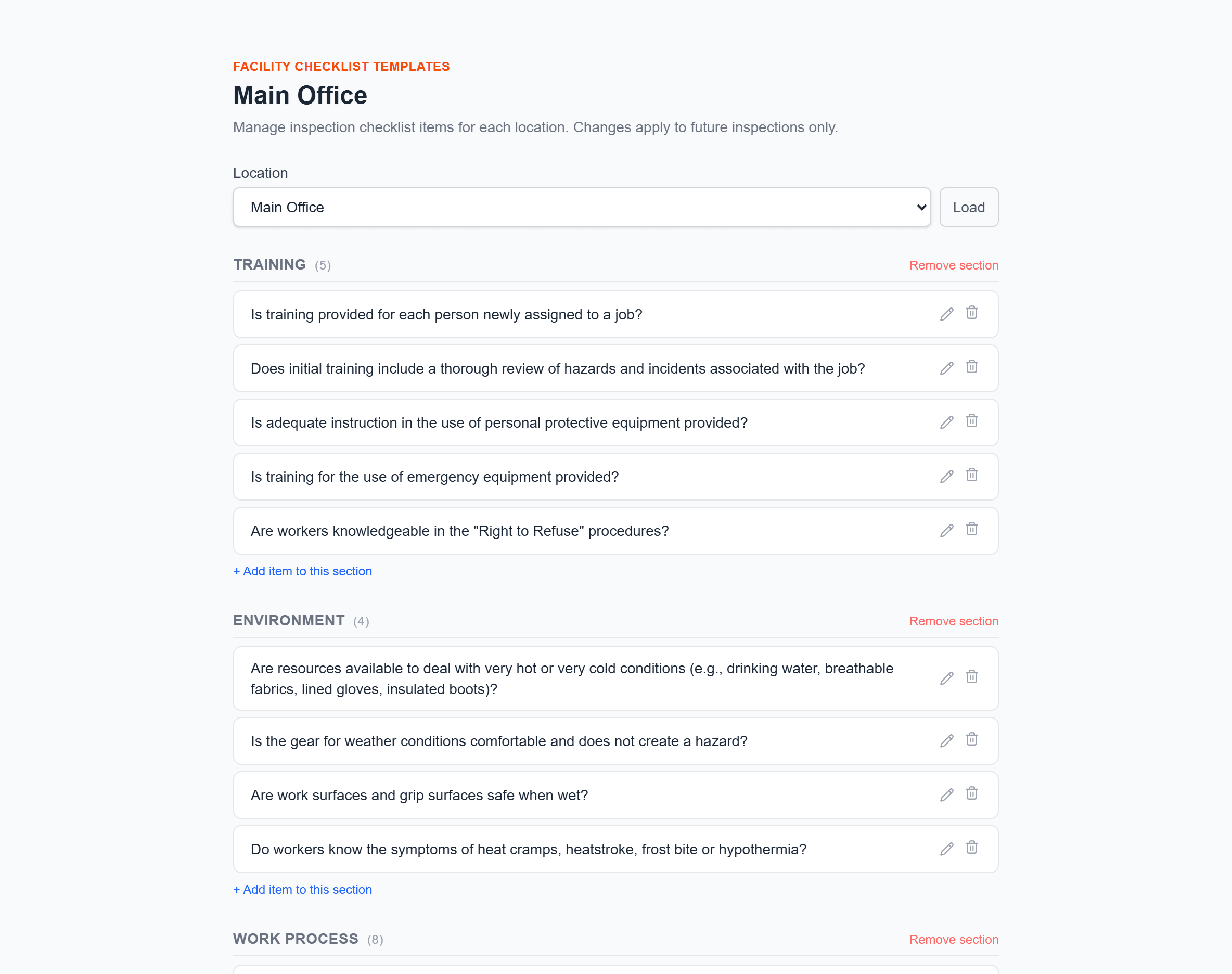 Facility inspections